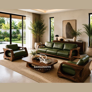 Juego de Sofás de Cuero de Lujo Moderno con Estructura de Madera Sólida, Sofá de 3 Plazas, Sillones y Mesa de Centro - Product Image 4
