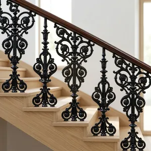Panneau de rampe d'escalier en fer forgé orné, décorations en volutes, meneaux et balustres métalliques décoratifs pour rénovation d'escalier intérieur - Product Image 3