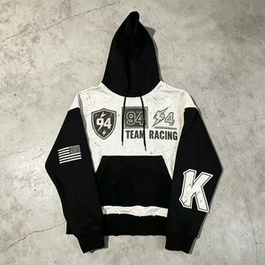 เสื้อสเวตเตอร์มีฮู้ดผู้ชาย สีดำขาว พิมพ์ตัวอักษร K ทรงปกติ สวมใส่สบาย ฤดูใบไม้ร่วง ผ้าฝ้ายเฟรนช์เทอร์รี่ - Product Image 2