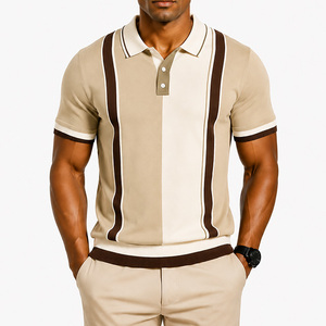Camisa de Hombre de Manga Corta con Botones, Tejida en Poliéster, con Bloques de Color y Rayas, Casual, Transpirable, de Corte Regular, con Estampado de Secado Rápido - Product Image 2