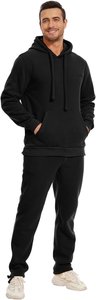 Sudadera con Capucha Negra para Hombre, Corte Regular, Felpa de Algodón, Color Sólido Informal, Transpirable, Conjunto Deportivo para Otoño - Product Image 2