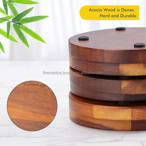 Lot de 6 sous-verres en bois poli de haute qualité avec support pour sous-verres de table basse pour boissons - Product Image 3