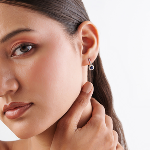 Boucles d'oreilles pendantes minimalistes en or blanc 14 carats avec saphir bleu et diamant, pierres précieuses 100% naturelles, pour filles, usage quotidien - Product Image 4