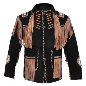 Vintage <b>Suede</b> Western <b>Jacket</b> Beaded Fringe Cowboy Coat Embroidery Vintage Style Turn down Collar Regular Fit Autumn Wear - Product Image 1