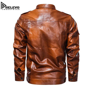 Chaqueta de Cuero Marrón Vintage para Hombre, Chaqueta de Trabajo Resistente con Múltiples Bolsillos, Cierre de Cremallera y Broches - Product Image 2