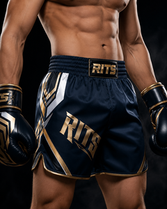 Shorts de boxe RITS pour hommes en satin noir, taille mi-haute, respirants, séchage rapide, taille élastique, style décontracté, best-seller - Product Image 4