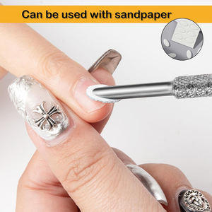 Pousse-cuticules en acier inoxydable allemand, poli miroir, personnalisés, avec papiers abrasifs pour le soin des ongles - Product Image 2