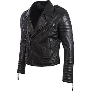 Men’s Real Leather Asymmetric Zip Fashion Biker Jacket - Product Image 1