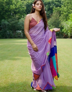 Sari de Diseño KV para Mujer, Color Lavanda Rani Lavender Kota, Sin Blusa - Product Image 4