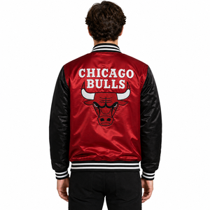 Veste en satin personnalisée, couleur de l'équipe de basket de Chicago, rouge et noir, logo brodé, veste bomber, vêtements d'équipe, fabricant en gros - Product Image 3