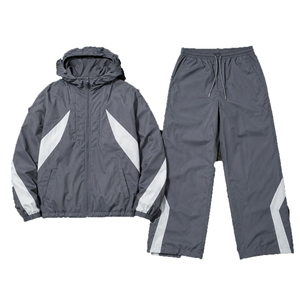 Ensemble de survêtement unisexe noir léger d'été, fermeture éclair intégrale, col montant, respirant, en polyester, style sportif, poches latérales, cordon de serrage - Product Image 1