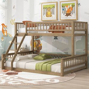Letto a Castello Twin XL Sopra Queen Color Noce con Scala e Sponde di Sicurezza per Bambini - Product Image 4