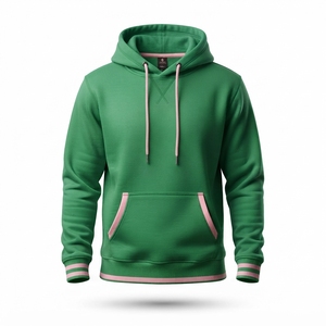 Sweat à capuche unisexe en molleton 100% coton de haute qualité, vert et rose, épais et uni, avec poignets côtelés - Product Image 1