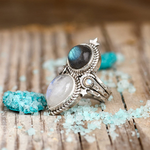 Bague en pierre de lune et labradorite, argent sterling 925, pierre de lune arc-en-ciel naturelle, bijoux bohèmes faits à la main - Product Image 6
