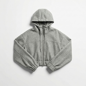 <b>Cropped</b> <b>Zip</b>-<b>Up</b> <b>Hoodie</b> Unisex | Winter Knitted Fleece Heavyweight Hooded Jacket | Waterproof Eco-Friendly Custom OEM Hoodies - Product Image 1