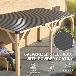 Gazebo in Legno di Noce Chiaro 10FT X 20FT con Tetto Rigido Impermeabile e Pergola Inclinata in Acciaio Zincato per Cortile - Product Image 4