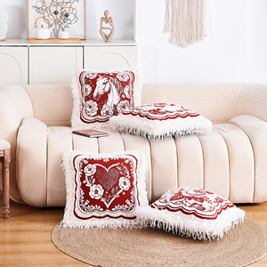 Housses de coussin vintage, housses de coussin jacquard avec pompons <span class=keywords><strong>pour</strong></span> canapé, salon, chambre, décoration intérieure - Product Image 2
