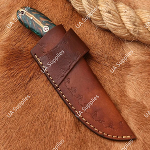 UA Supplies OEM Couteau à lame fixe en acier à haute teneur en carbone, forgé à la main, avec trou pour le pouce, manche exotique en forme de cône de pin, fourreau en cuir, pointe tombante - Product Image 6