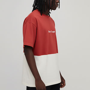 Wholesale 100% Cotton Men's Hip Hop Short Sleeve T-Shirts Color Block Custom Embroidered Logo Baggy fit Streetwear Man T-shirt - Product Image 2