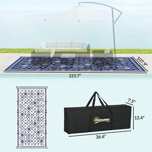 Tappeto Reversibile da Esterno Blu e Bianco a Rombi 9FT X 18FT con Paglia in PP Impermeabile e Borsa per il Trasporto per Patio e Viaggi - Product Image 3