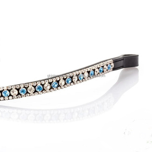 Top Brand 3 Row Blue and clear Crystals <b>Shining</b> Diamante Mega Bling Black English Leather Horse Brow Band at Factory Price - Product Image 3