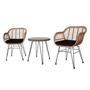 Oshion 3-Piece Flaxen Yellow Wicker Rattan Patio Set with Tempered Glass Table for Garden Conversation - Product Image 3