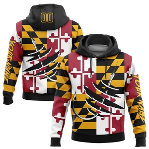 Sweat-shirt à capuche pour homme, écologique, avec nouvelle conception personnalisée, motif drapeau du Maryland 3D, or, noir et rouge, motif hameçon, vente en gros directe - Product Image 1
