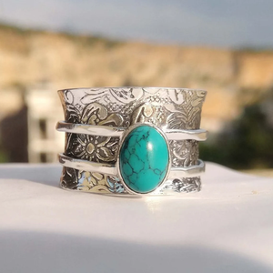 Turquoise <b>Spinner</b> <b>Ring</b> Turquoise Fidget <b>Ring</b> Boho Statement Jewelry Natural Shell <b>Ring</b> Anxiety Relief <b>Spinner</b> <b>Ring</b> - Product Image 1
