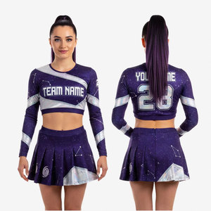 Uniformes de cheerleading sur mesure pour équipes féminines, design américain, spandex, sublimation, haute qualité, prix bas, vente en gros. - Product Image 1