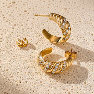 14K <b>Solid</b> <b>Gold</b> IGI Certified Spiral Hoop Earrings Featuring 0.80CT Lab-Grown Diamonds Modern Spiral <b>Huggie</b> Design - Product Image 4