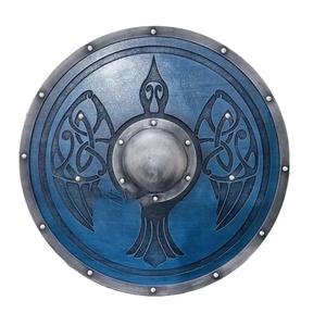 Bouclier Viking Rond en Bois de 24 Pouces Fait Main par Ahmad Fabric, Qualité DIY, Bleu avec Motif Celtique, Centre en Acier Carbone - Product Image 5