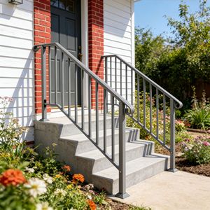 Main courantes en fer argenté pour escaliers extérieurs, main courante transitionnelle à 4 marches avec kit d'installation, dispositifs d'aide à la mobilité - Product Image 6