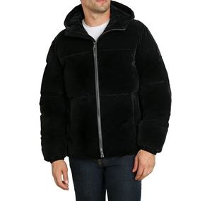 Men's <b>Black</b> Hooded <b>Fleece</b> Puffer <b>Jacket</b> Windproof Zipper Closure Winter Casual Outerwear Regular Fit Thick Polyester Wadding - Product Image 1