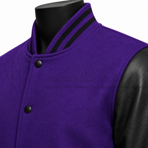 Chaqueta Varsity Personalizada de Lana y Cuero Morado y Negro para Hombre, Chaqueta de Béisbol con Letras Bordadas OEM, Fabricante al por Mayor - Product Image 6