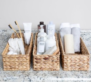 Natural Handwoven Water Hyacinth <b>Storage</b> <b>Basket</b> <b>Rectangular</b> Woven Organizer for Bathroom Kitchen Pantry Shelf Made in Vietnam - Product Image 4