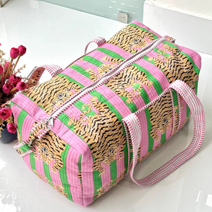 Large Luxury Quilted Cotton Duffle <b>Bag</b> Zipper High Quality Boho Vintage Block Print Trending Weekender Travel Shoulder <b>Overnight</b> - Product Image 1