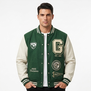 Chaqueta Varsity Verde Dumela para Hombre, Estilo Casual, Insignia Bordada, Cierre de Botones Frontales, Ropa de Invierno, Resistente al Viento - Product Image 3