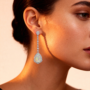 14k Solid Gold Unique Ethiopian <b>Opal</b> Gemstone & Real Diamonds Dangling Drop <b>Earring</b> <b>Studs</b> Classic Design Valentines Day Gifts - Product Image 2