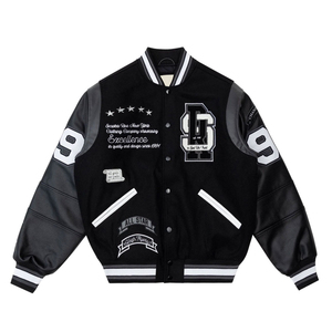 Veste varsity imperméable en laine 100% bleue pour homme, avec broderie de la lettre S, style streetwear, coupe classique, col rond, hiver - Product Image 3