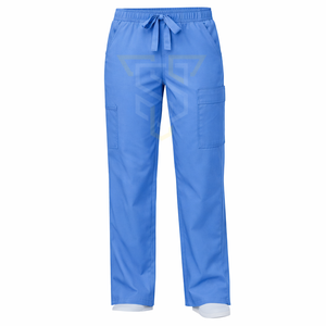 Women's Blue <b>Scrub</b> <b>Set</b> With Drawstring Pants Hospital Uniforms Woven Cotton Polyester Material - Product Image 4