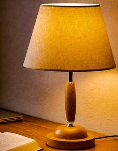 Wooden Table Lamp With Beige Fabric Empire Shade Scandinavian Design E26 Base LED <b>Light</b> Source 2700K Warm White - Product Image 3