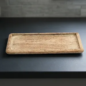 Plateau de rangement rectangulaire en pierre, design rustique, accessoire de table pour la cuisine, utilisation intérieure, durable - Product Image 5