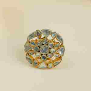 Royal Kundan <b>Emerald</b> Cut Adjustable <b>Ring</b> 925 Sterling <b>Silver</b> Gold Plated Handmade Ethnic Women's Wedding Party Statement Jewelry - Product Image 1