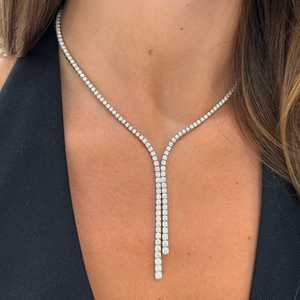 Diamond Lariat Necklaces 24Ctw Emerald Cut Lab Grown Wedding Double <b>Drop</b> 18Inch <b>Box</b> Clasp Luxury Fine Jewelry 14K 18K Solid Gold - Product Image 5