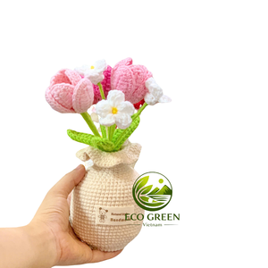 Plantes en pot colorées faites à la main au crochet, arrangement de fleurs en fil tricoté, mini décoration de table pour la maison, le bureau, les mariages, les boutiques de cadeaux - Product Image 1