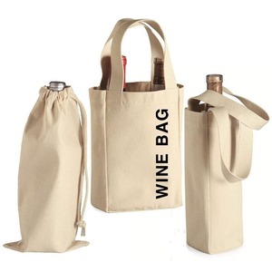Cotton <b>Draw</b> Handle Wine Bottle Bag Reusable Canvas Tote - Product Image 2