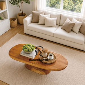 Modern Solid Wood <b>Coffee</b> <b>Table</b> Handmade Living Room Furniture <b>Oval</b> Shape Natural Finish - Product Image 2