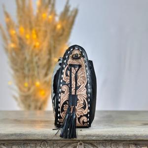 Bohemian Genuine Leather Waterproof Shoulder <b>Bag</b> with Cowhide Print Tassel Decoration <b>ZIP</b> Closure Rajasthan Style for Women - Product Image 3