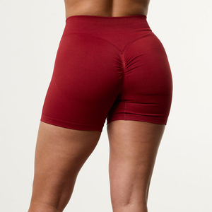 Conjunto Deportivo de Shorts Rojos de Cintura Alta con Top Cruzado, Ropa Deportiva Transpirable de Punto para Mujer - Product Image 4