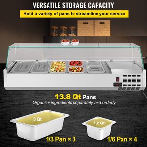 Stazione di preparazione condimenti refrigerata commerciale da 55 pollici (13,8 Qt) con 3 teglie da 1 1/3 e 4 teglie da 1 1/6, 150W, per salad bar - Product Image 3